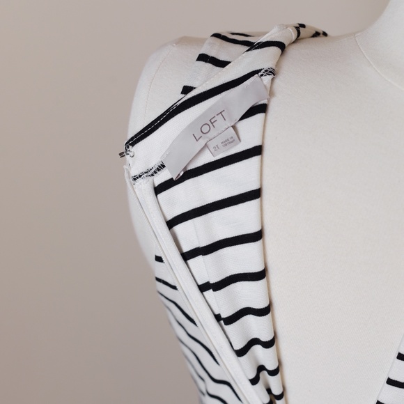 LOFT Striped Tulip Hem Dress with Tortoise Clip Belt - Picture 9 of 9